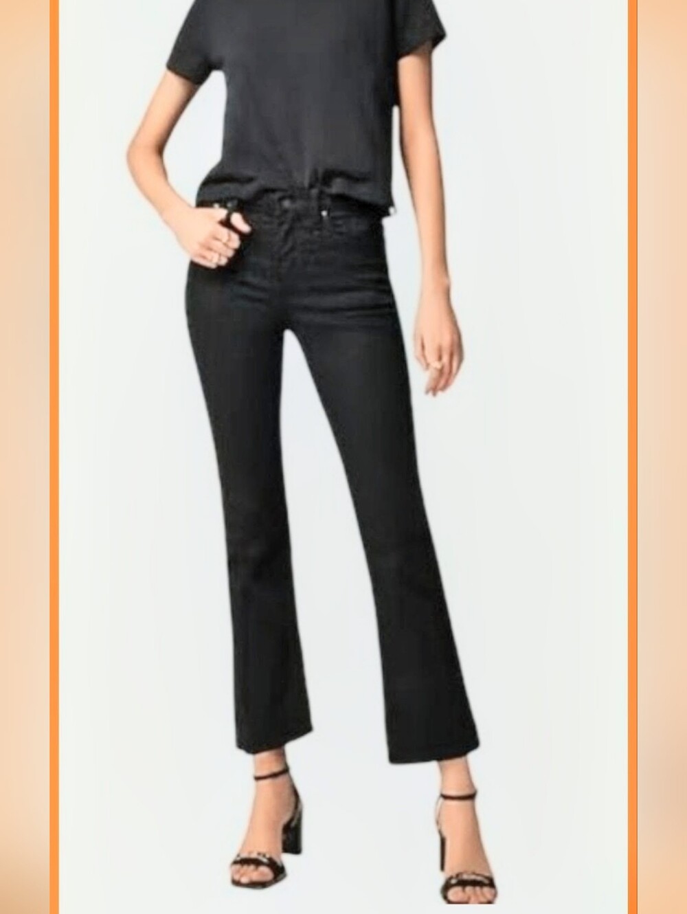 J Crew size 30P mid-rise flare crop black denim jeans, New